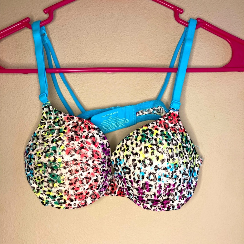 Neon Rainbow Cheetah Print Blue Bra